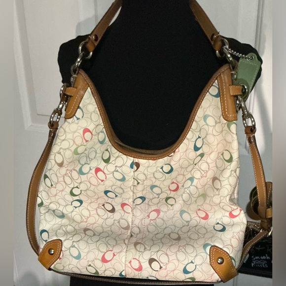 COACH 2 WAYS COATED CANVAS & LEATHER HOBO CROSS BODY SHOULDER HANDBAG - Picture 3 of 16